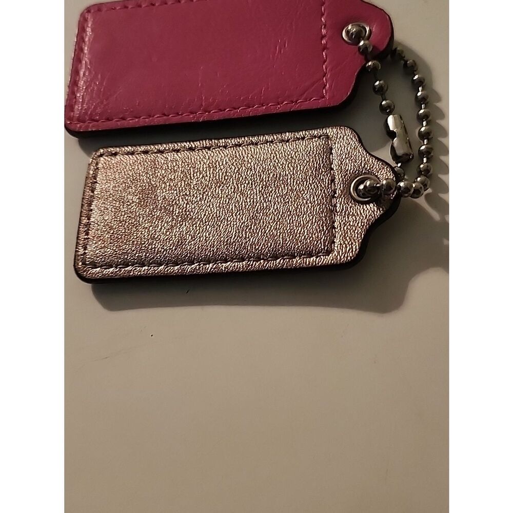 Coach Metallic Bronze and Hot Pink Leather Bag Tags - Picture 2 of 2